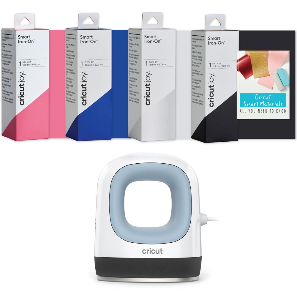 Easypress Mini, Zen Blue Heat Press Machine and Joy HTV Iron-On Bundle Rolls in Black, White, Royal and Pink