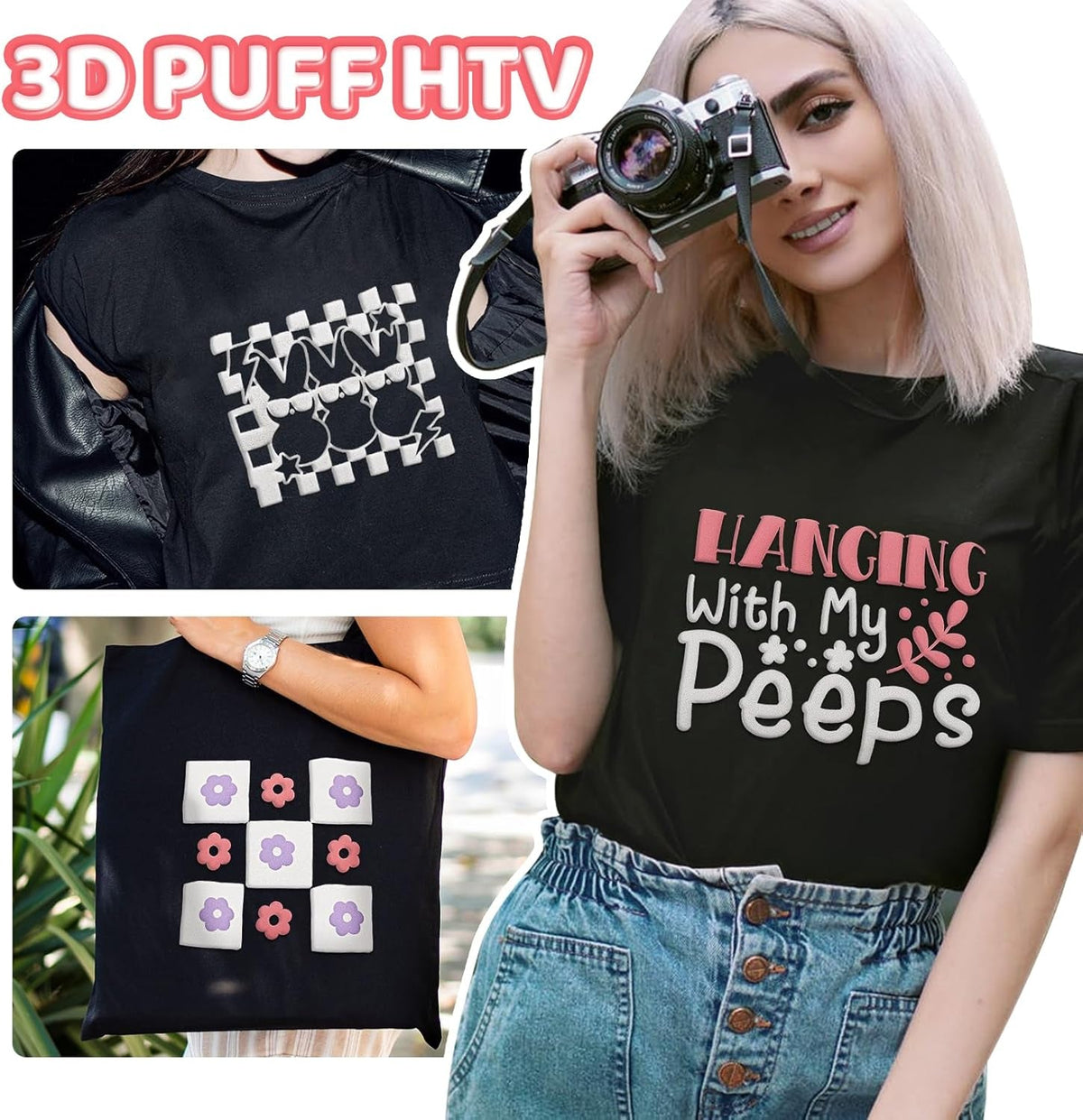 WRAPXPERT Puff Heat Transfer Vinyl White Puff HTV Roll 3D Puffy Iron on Vinyl Fortshirts, DIY Crafts, Heat Press Clothing, Easy Cut Foaming HTV, 10" X5Ft