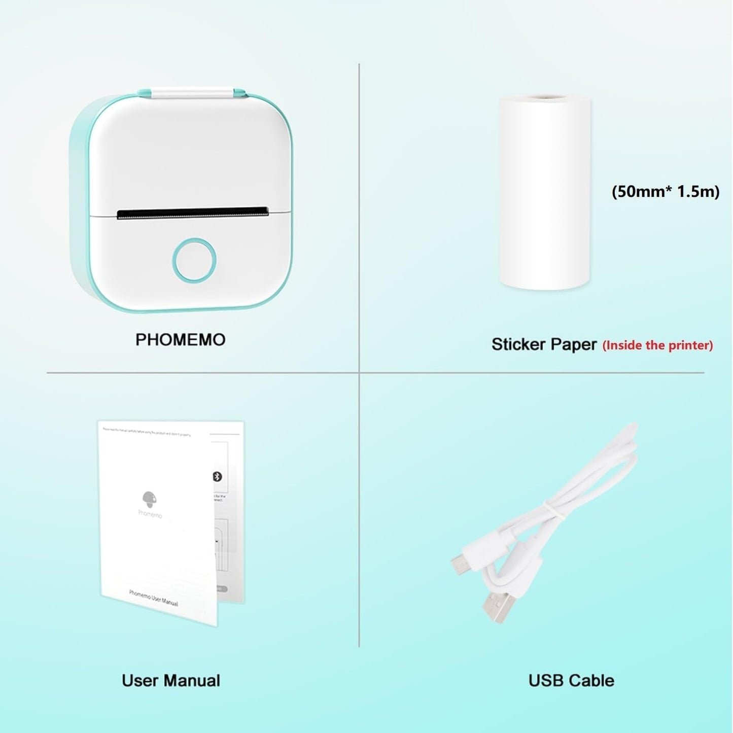 Phomemo Sticker Printer- T02 Print Pods Mini Sticker Printer Maker, Inkless Machine Portable, Bluetooth Thermal Pocket Photo Maker for Study Notes, Daily, Photos, DIY, Green