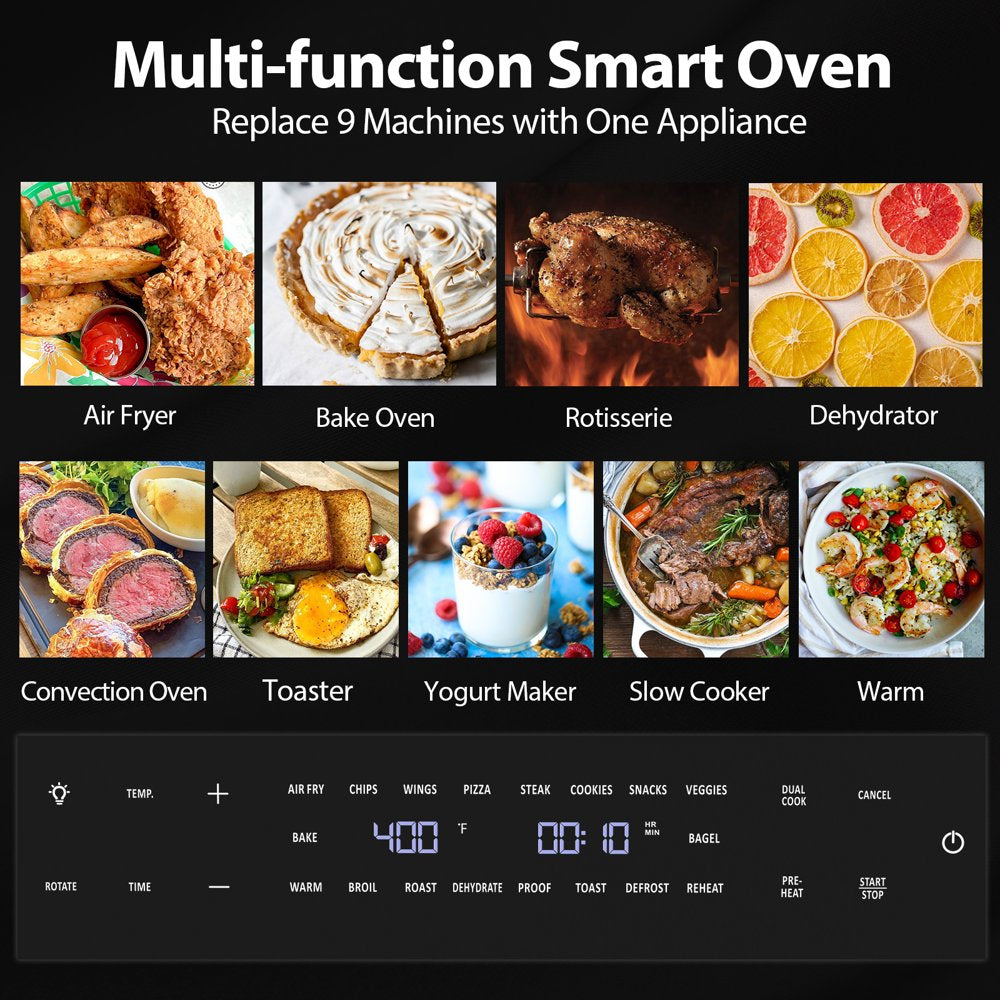 Beelicious 32 Quart Air Fryer Ovens, Extra Large Air Fryer with Rotisserie and Dehydrator, 19-In-1 Air Fryer Toaster Oven Convection Oven Combo, 6 Accessories,Countertop Oven with 19 Presets Modes