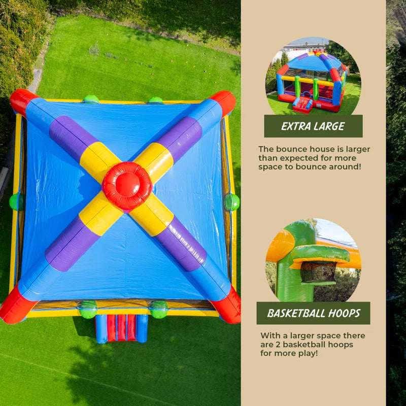 Xjump Grand Party Dome 20' X 20' Commercial Grade Bounce House , Moonwalk Bouncer Jumper for Kids and Adults, Indoor Outdoor, Pvc Vinyl, Birthday Party Rental, Basketball Hoop (Blower Included)