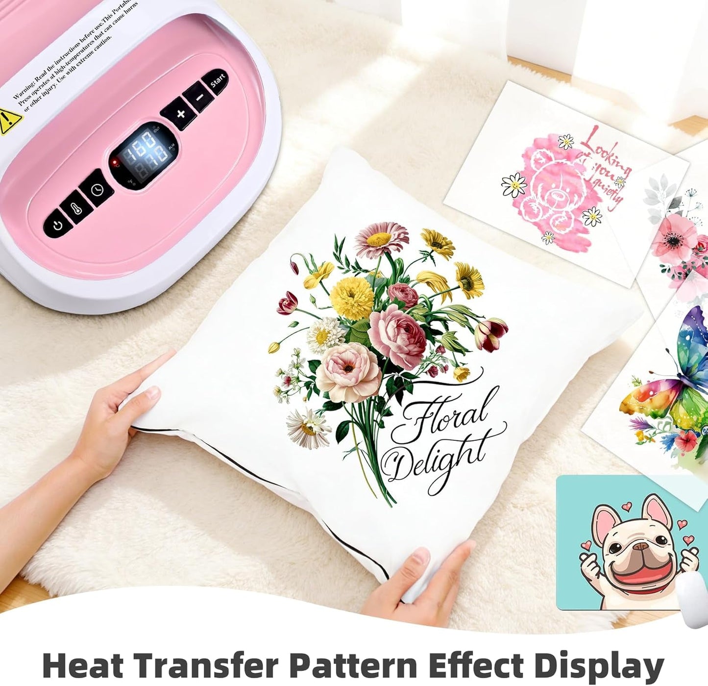 Bettersub Heat Press Machine for T-Shirts, Portable Heat Press, Iron Press for Sublimation and HTV Vinyl Shirt Press Machine for Hat, Bags, Heating Transfer Projects (8.27"×9.06" Pink)