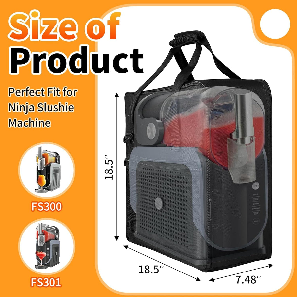 Carrying Bag Fit for Ninja Slushie Machine FS301 & FS300, Side-Opening Design for Easy Access, Ninja Slushie Cover with Large Accessory Pocket, Frozen Drink Maker Bag for Outdoor Travel and Storage