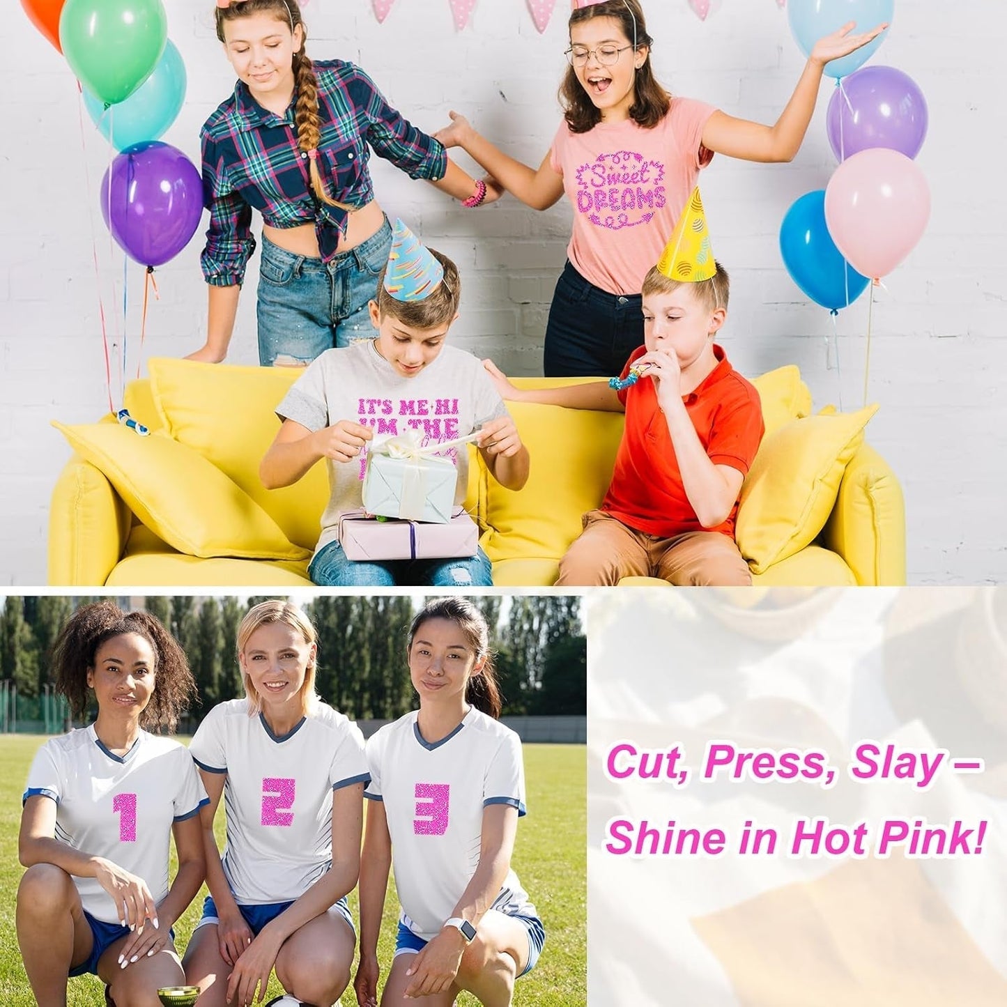 Glitter Heat Transfer Vinyl for T-Shirts Hot Pink Glitter Iron on Vinyl HTV - 10" X 5Ft Easy to Cut & Weed for All Cutter Machine (Neon Pink)