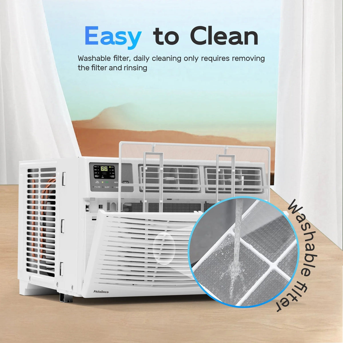 10000 BTU Window Air Conditioner 450 Sq Ft. Intelligent AC, LED Display Screen, with Remote Control, Can Be Used as a Dehumidifier/Fan, Operates Quietly, Energy-Saving. Timer • Sleep and EC