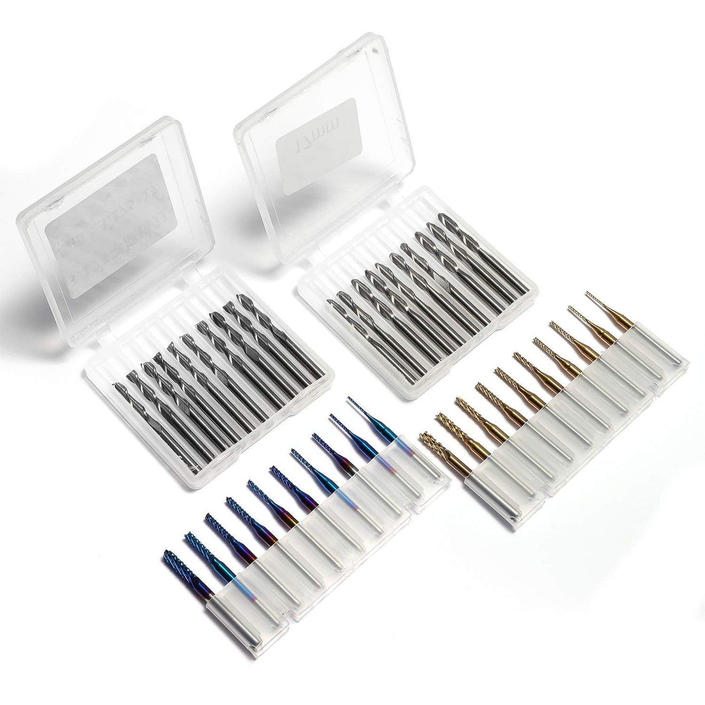 Genmitsu 40Pcs End Mills CNC Router Bits, 1/8" Shank CNC Cutter Milling Carving Bit Set Including 2-Flute Flat Nose & Ball Nose, Nano Blue Coat & Titanium Coat, MC40A