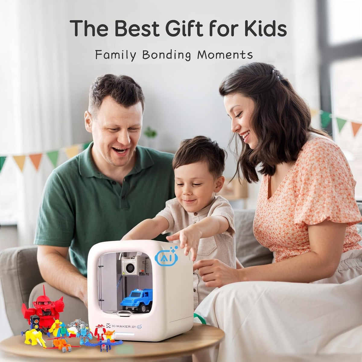 AOSEED 3D Printer for Kids, Fully Assembled AI 3D Printer with 1500+ Models & 17+ Modules, 400Mm/S High Speed, Auto Leveling, STEM Toy Gift with 8 PLA Filaments for Home & School, X-Maker Joy AI+