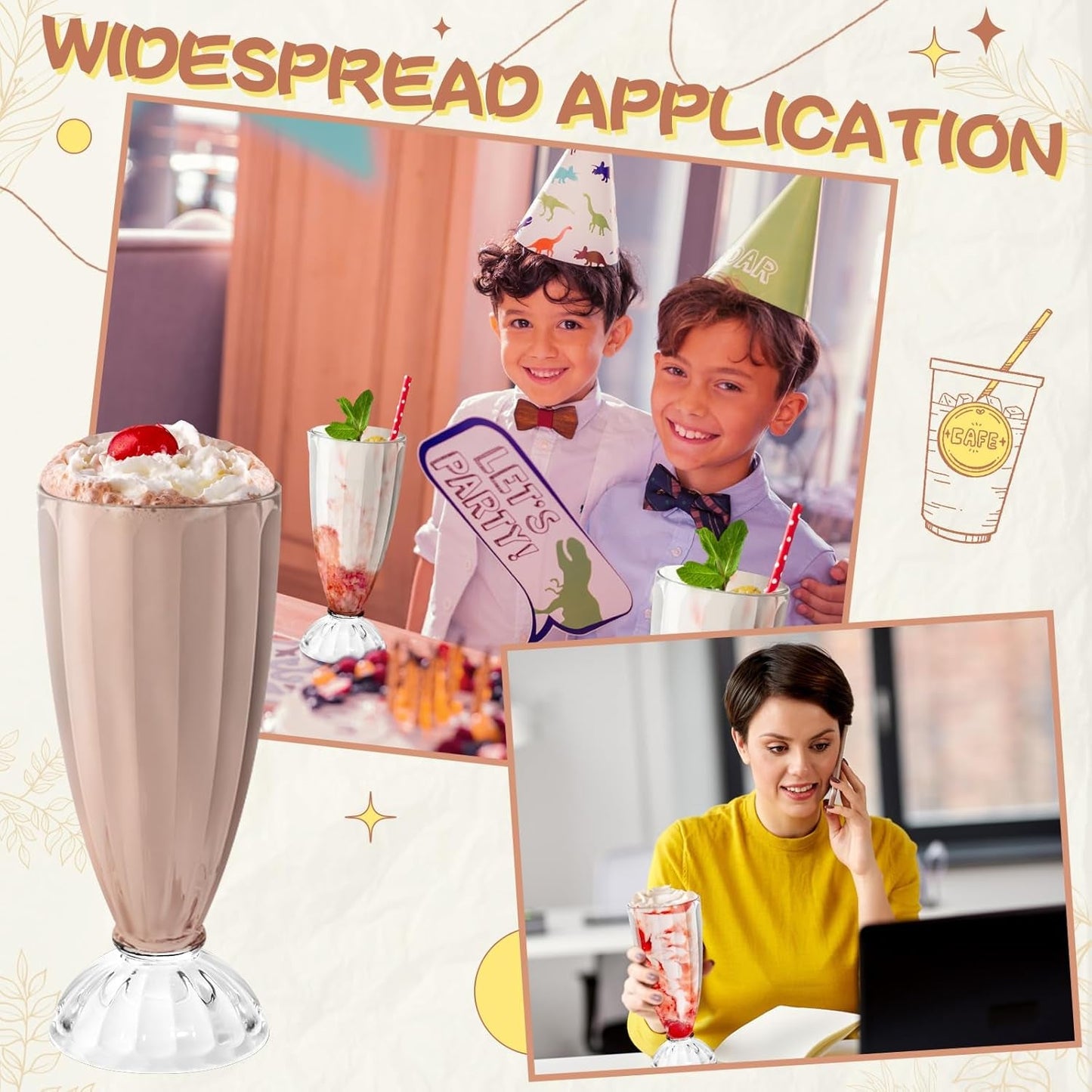 Tioncy 24 Pcs 12 Oz Milkshake Glass Acrylic Clear Footed Ice Cream Soda Glass Old Fashioned Fountain Soda Cups for Drinking Sunda Milk Ice Cream