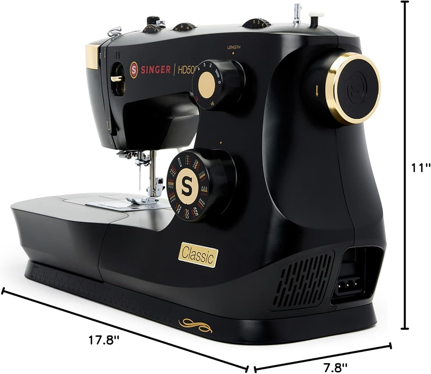 SINGER® Heavy Duty 500 Classic High Speed Sewing Machine + Accessory Kit | 23 Built-In Stitches, Strong Motor, Strong Piercing Power, 1-Step Buttonhole, Full Metal Frame, Large Sewing Space, LED Light