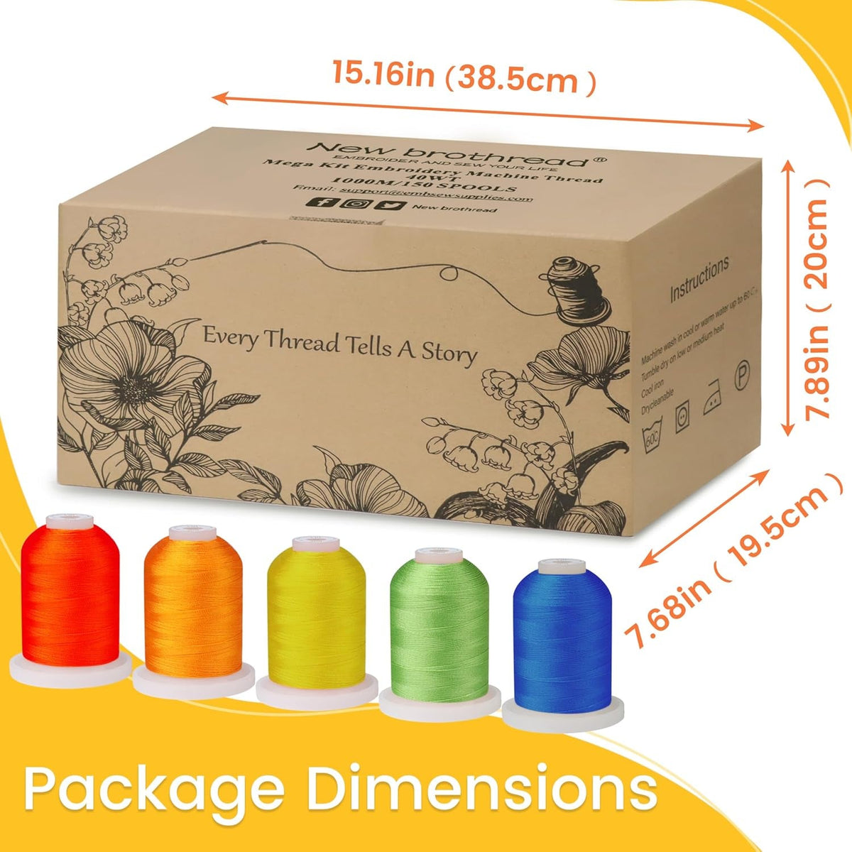 New Brothread Embroidery Machine Thread Mega Kit 150 Colors Compatible with Brother & Janome Polyester Embroidery Thread 40WT 1000M/1100YD Each Spool for Home-Used & Commercial Embroidery Machines