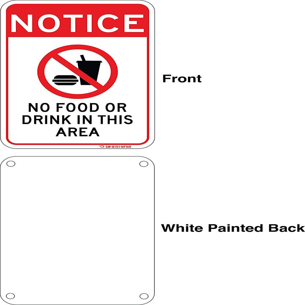 No Food or Drink Sign. 7"X 10" Commercial Aluminum with Pre-Drilled Holes