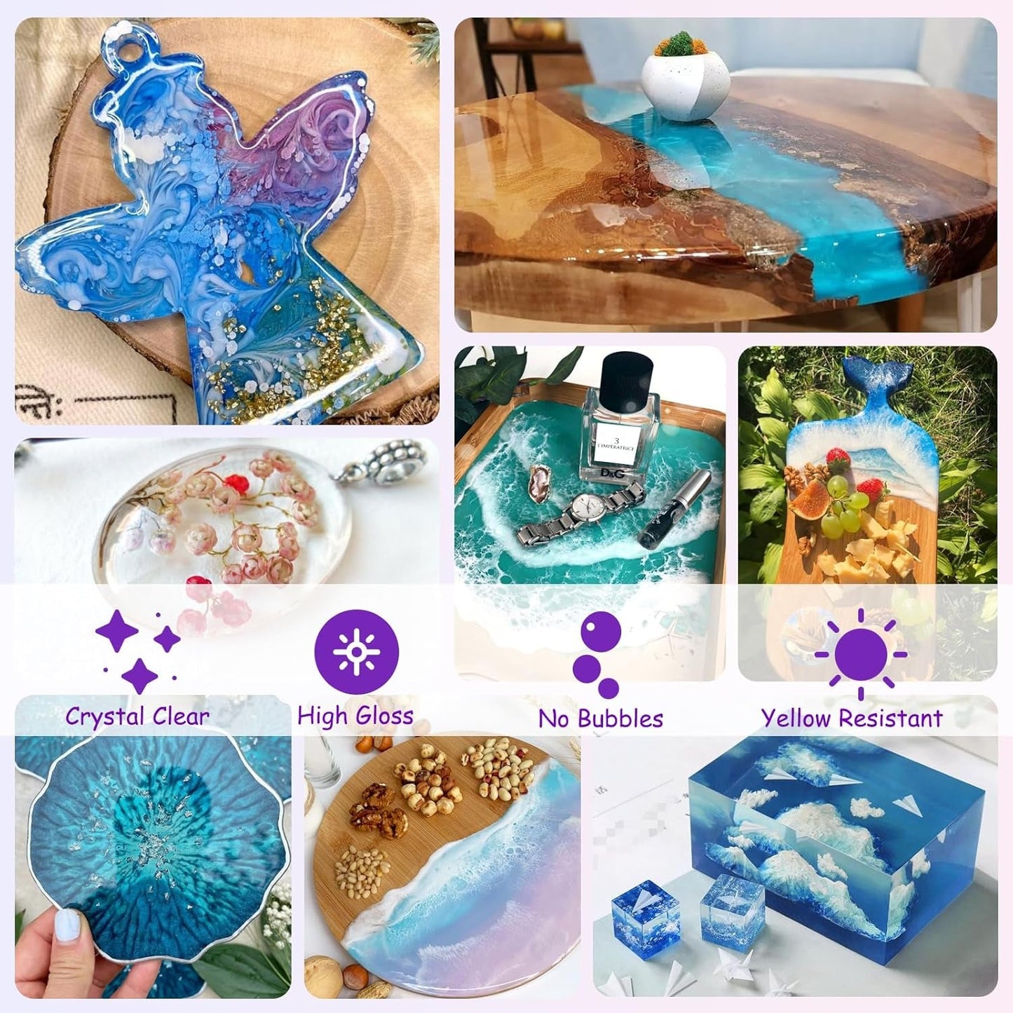 KISREL Epoxy Resin 82Oz - Clear Epoxy Resin Kit with 15 Pigments and 15 Colors of Mica Powders - No Yellowing No Bubble Casting Resina for Art Crafts, Jewelry Making, Wood & Resina Molds(41Oz X 2)