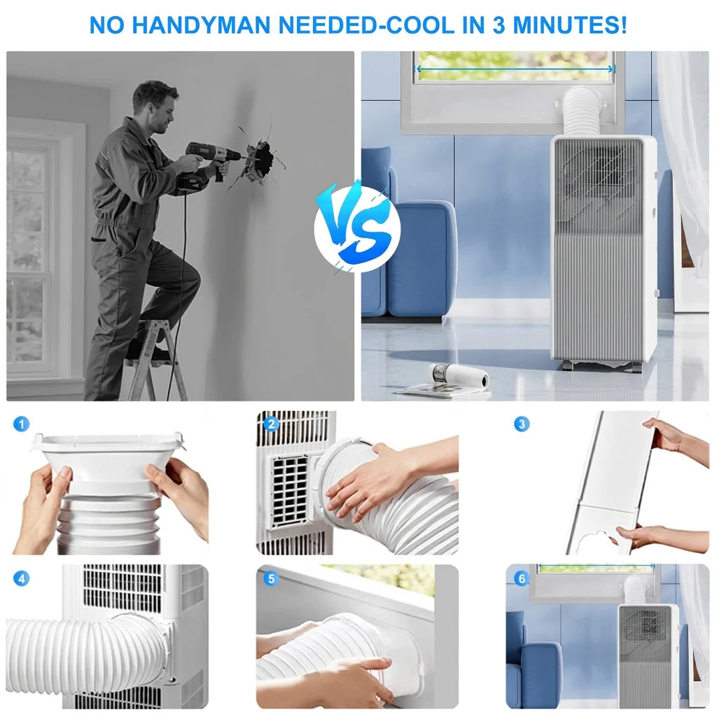 Portable Air Conditioners 14,000 BTU for Rooms up to 700 Sq.Ft. Portable AC, Dehumidifier, 24H Timer, Sleep Mode & Water Level Indication, Remote Control & Window Kit, White & Grey