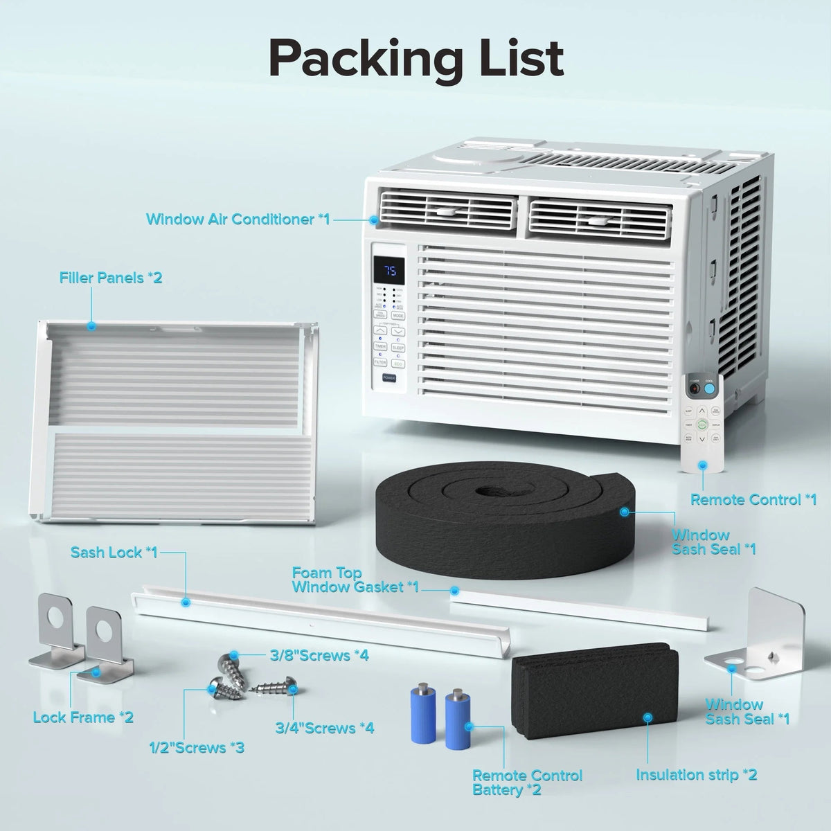 6,000 BTU Window Air Conditioner with Remove Control , for Room AC Unit Air Conditioner Easy Installation, Cools up to 250 Sq. Ft
