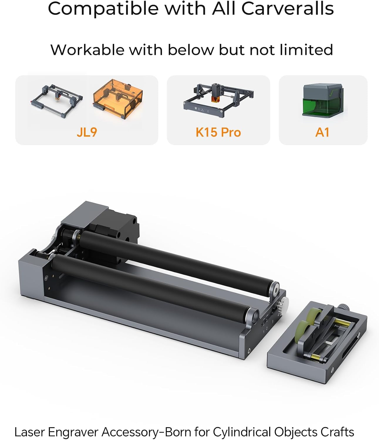 Rotary Roller with Bracket, Y-Axis Rotary Roller 360° Rotation for Cylindrical Objects, Tumbler, Cups, Bottles, Pens, Wine, Laser Rotary Aattachment for Carverall Laser Engraver and Cutter