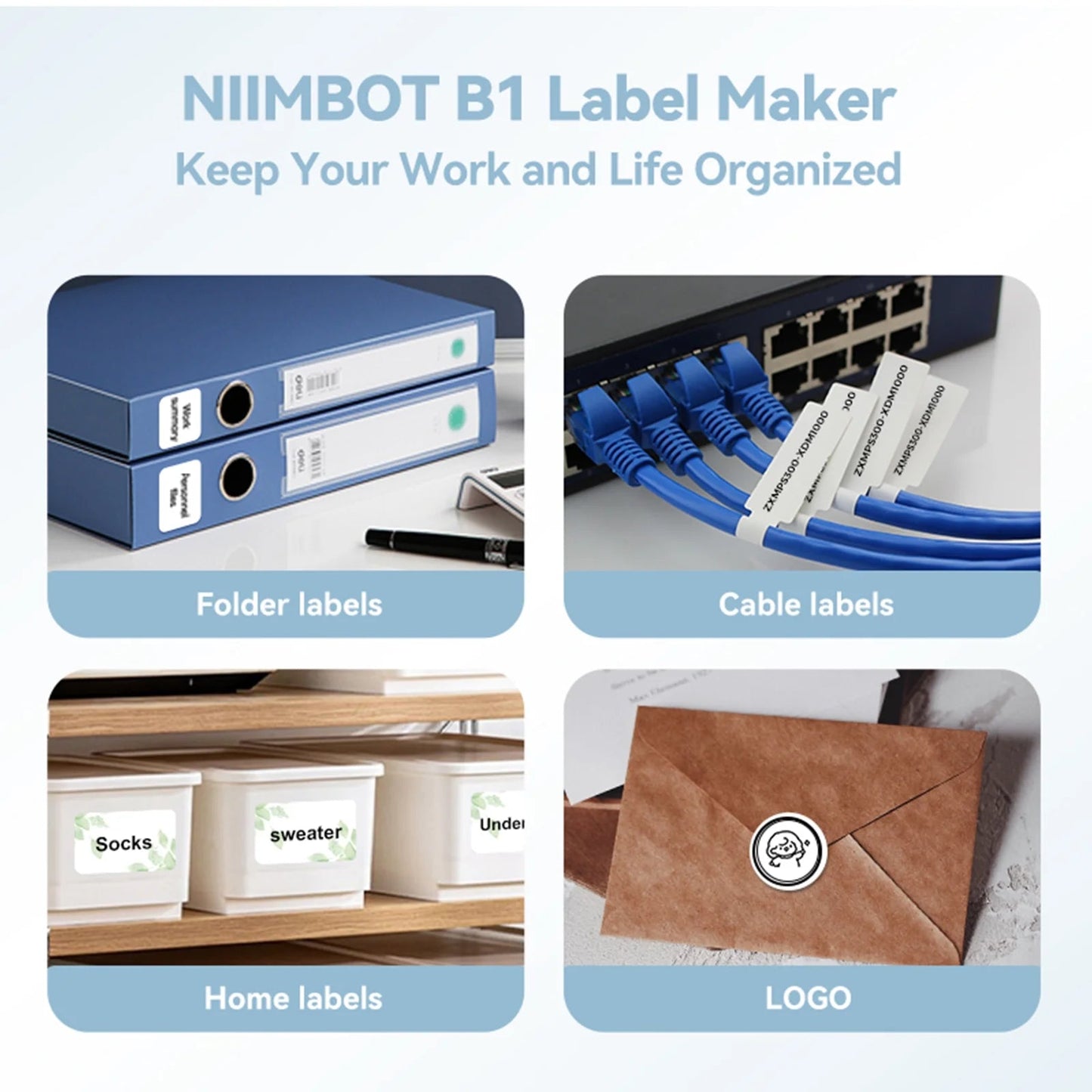 B1 Label Makers, 2 Inch Bluetooth Label Maker Auto Identification Portable Label Printer (Cyan)