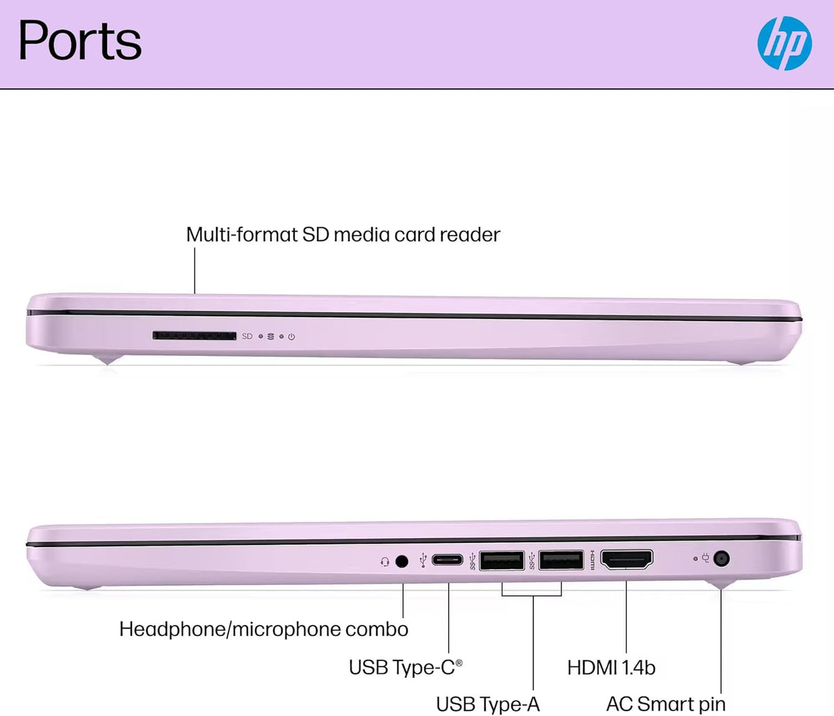 HP 14" Laptop Computer for 2026 Student Business Productivity, MS Office & Win 11 Pro, Copilot AI, Intel 4-Core CPU, 4GB DDR5 RAM, 628GB Storage (128GB UFS+500GB Ext), Wi-Fi 6, Hubxceladdon, Lavender