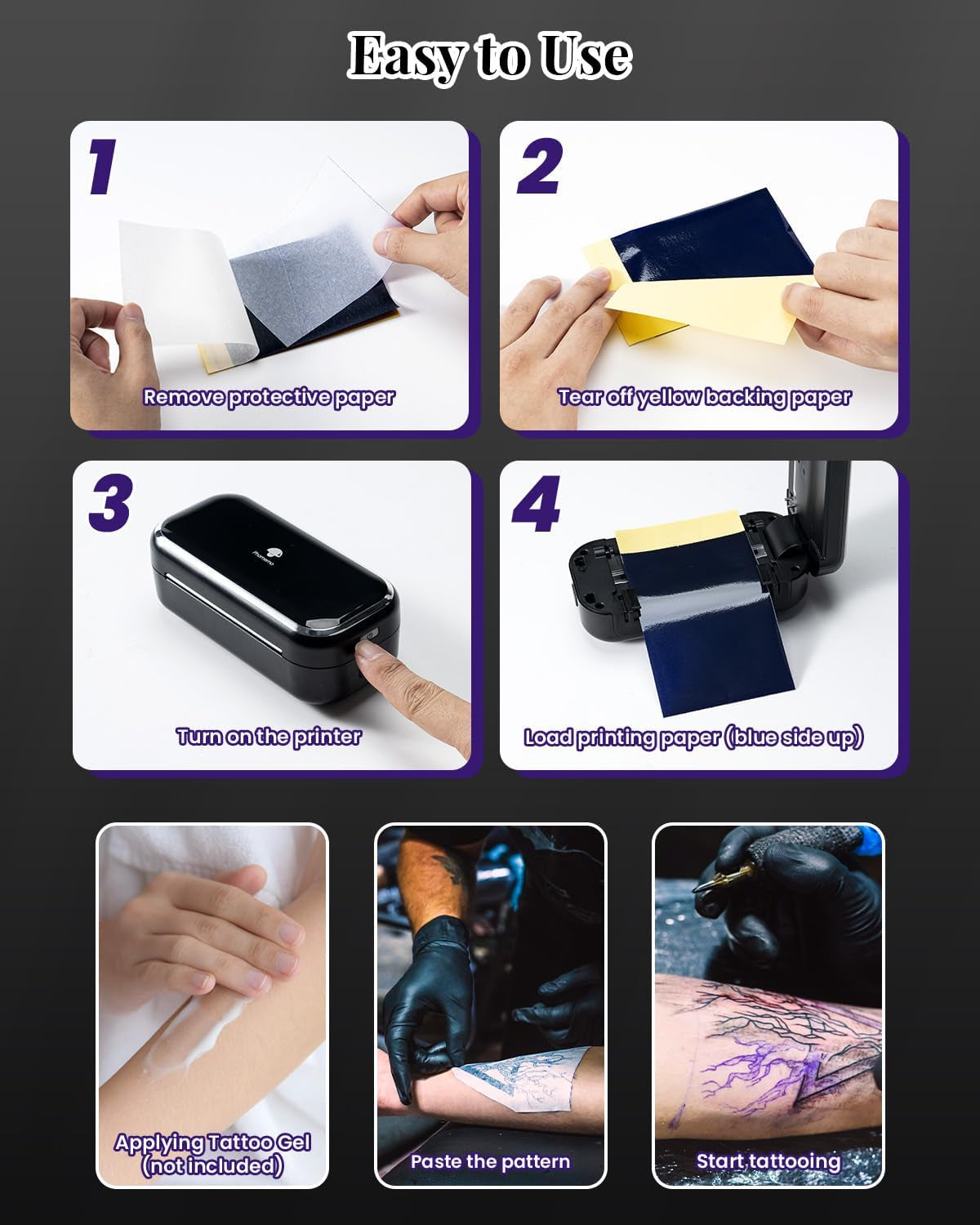 Phomemo Tattoo Stencil Printer -TP31 Mini Tattoo Maker with 30Pcs Transfer Paper,Small Portable Tattoo Machine for Beginners/Enthusiast/Artists,Easy to Use with Smartphone,Pad- Black