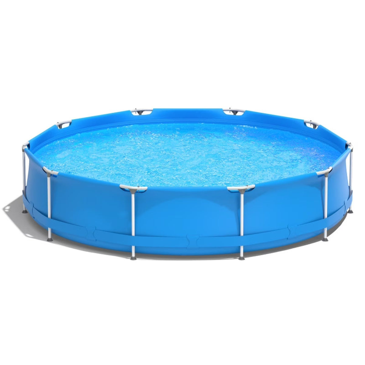12Ft X 30In round above Ground Swimming Pool with Iron Frame & Pool Cover, 3-Layer PVC Mesh, Blue