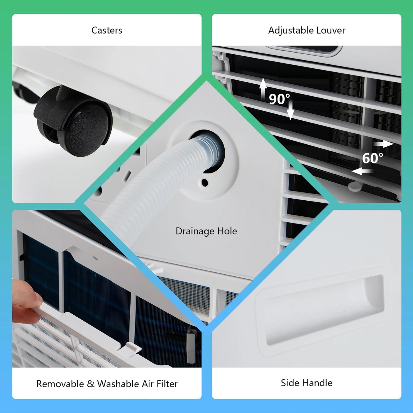6000 BTU 350 Sq Ft Portable Air Conditioner with Remote Control, White