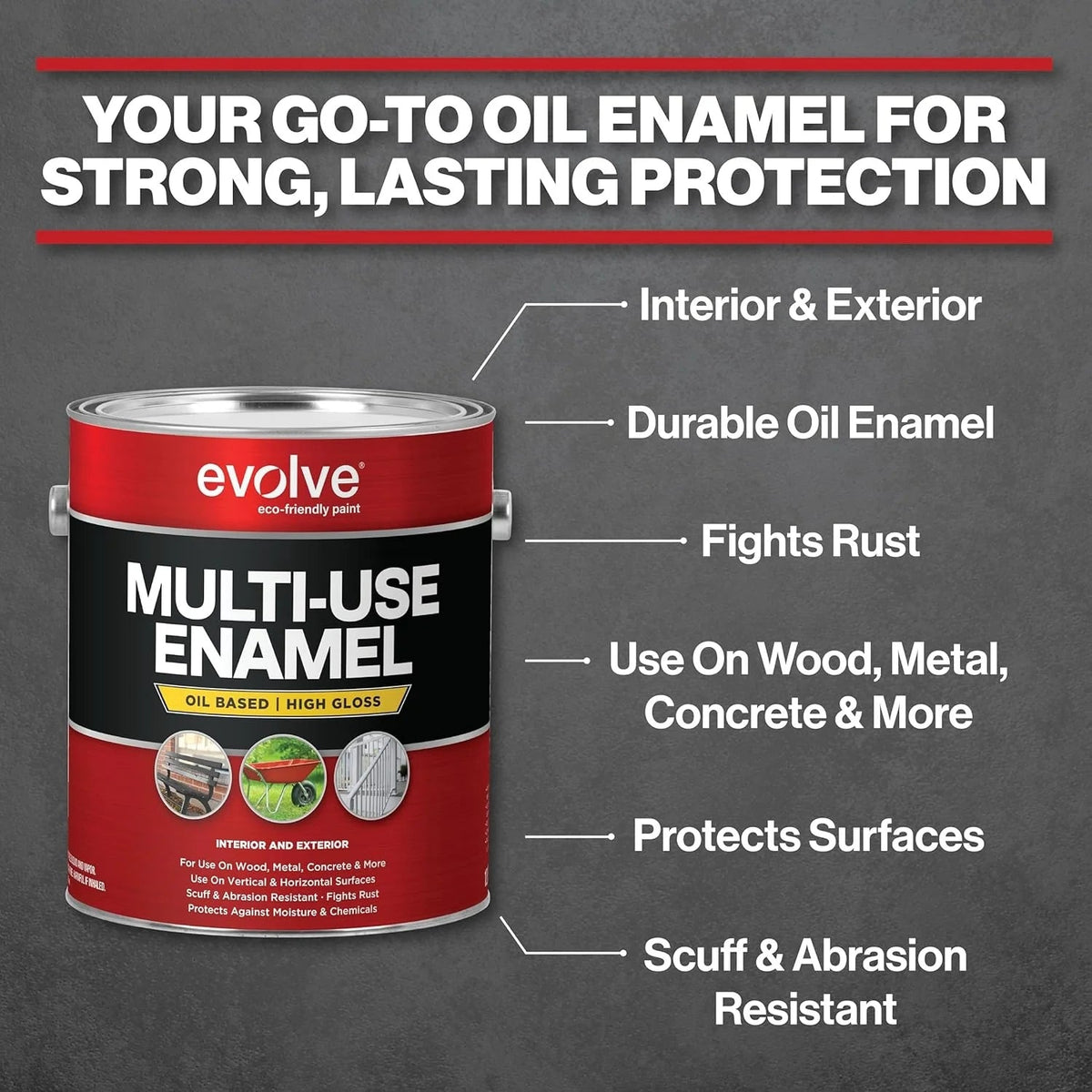 Alkyd Enamel Paint, Oil-Based Multi-Surface Interior & Exterior Paint for Wood, Metal & Concrete, Red Oxide Primer, 1 Gallon