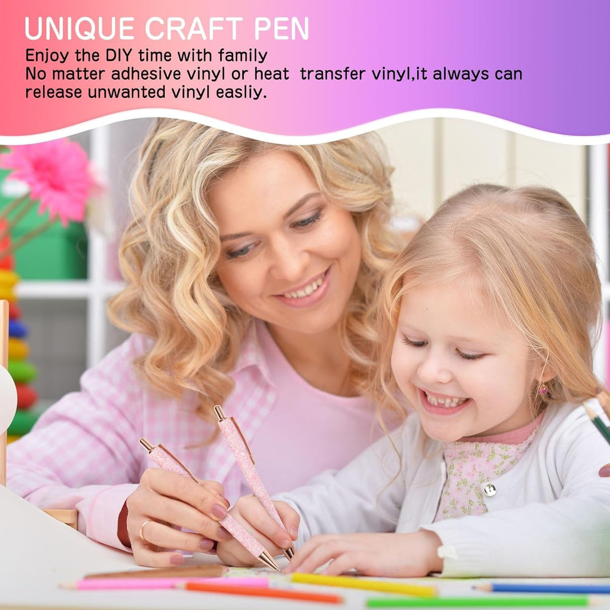 Air Release Weeding Tool Pin Pen Vinyl Installation Weeding Tool for Vinyl DIY Craft Project (Glitter Pink)
