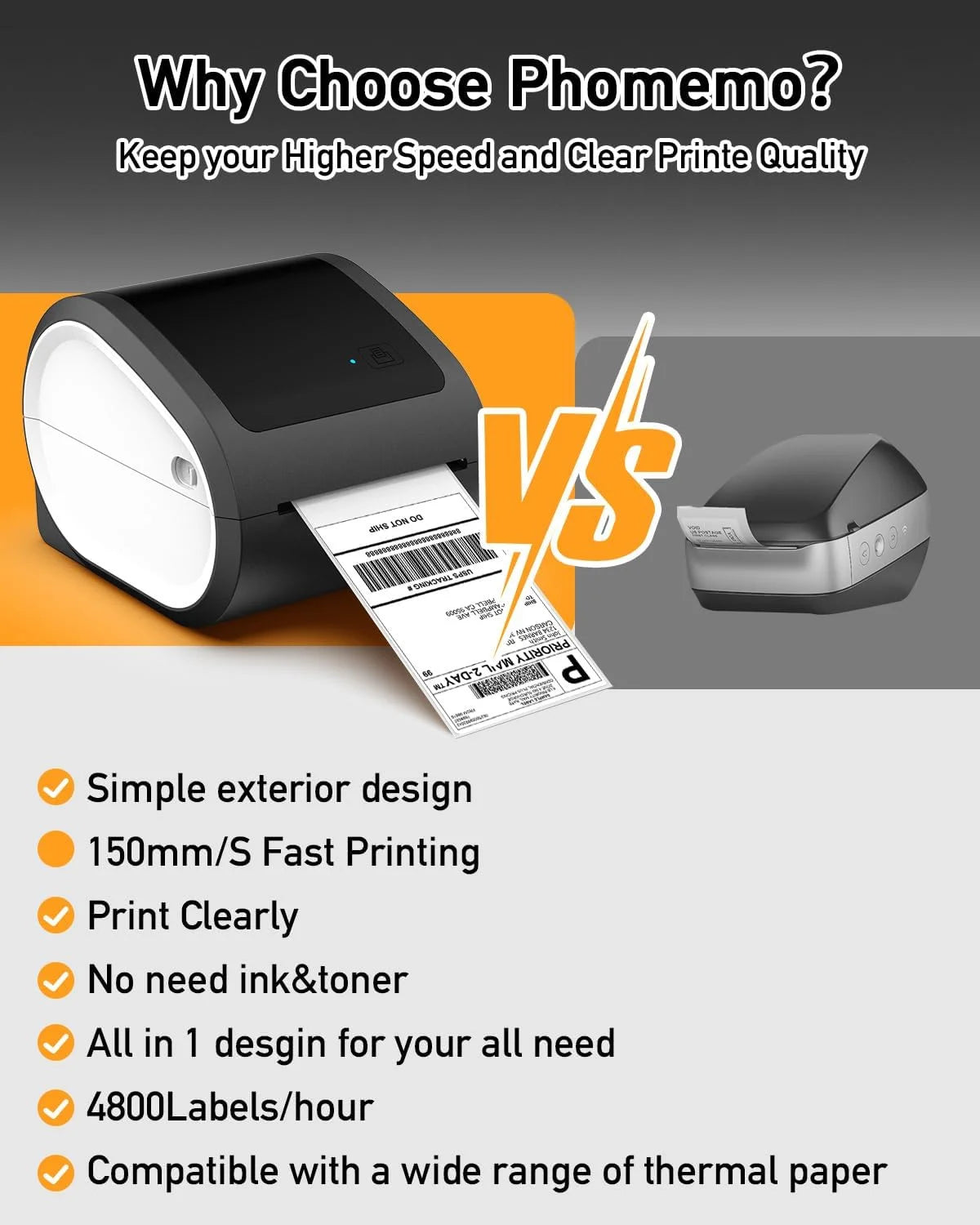 Bluetooth Thermal Label Printer 4X6 - D520BT Built-In Label Holder Wireless Thermal Printer for Small Business Shipping Packages - Compatible with USPS, Amazon, Shopify, Ebay and More(Blackļ¼White)