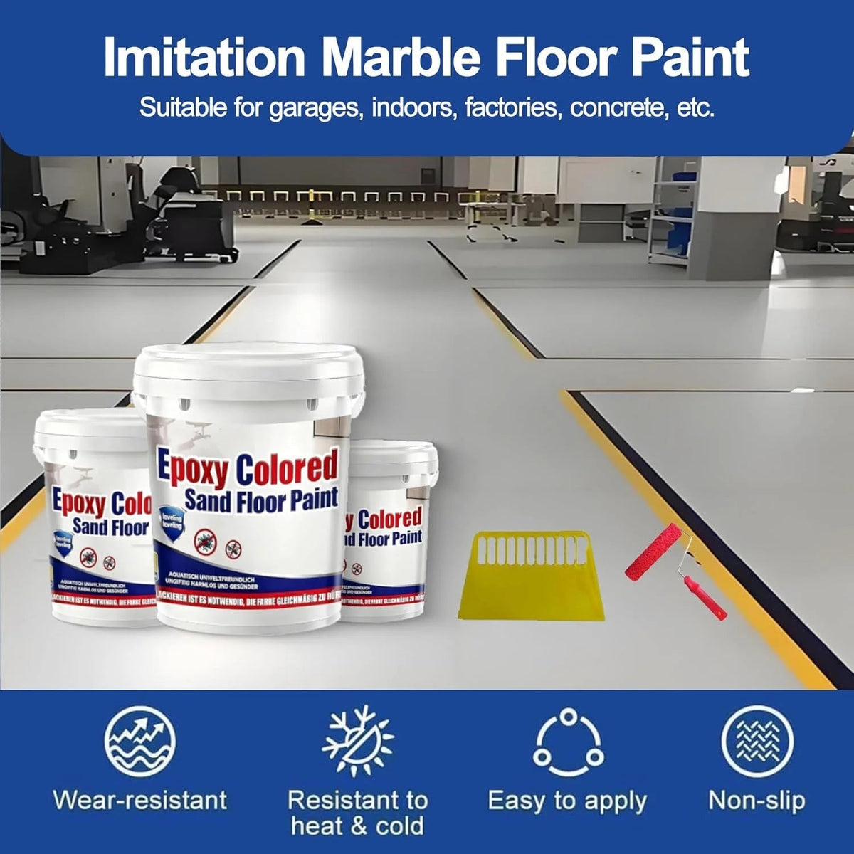 Epoxy Coloured Sand Floor Paint Coating Kit, Self Leveling Epoxy Floor Paint, High Gloss Marble Effect Coating for Garage, Outdoor, Waterproof, Non-Slip (2Kg, Medium Gray)
