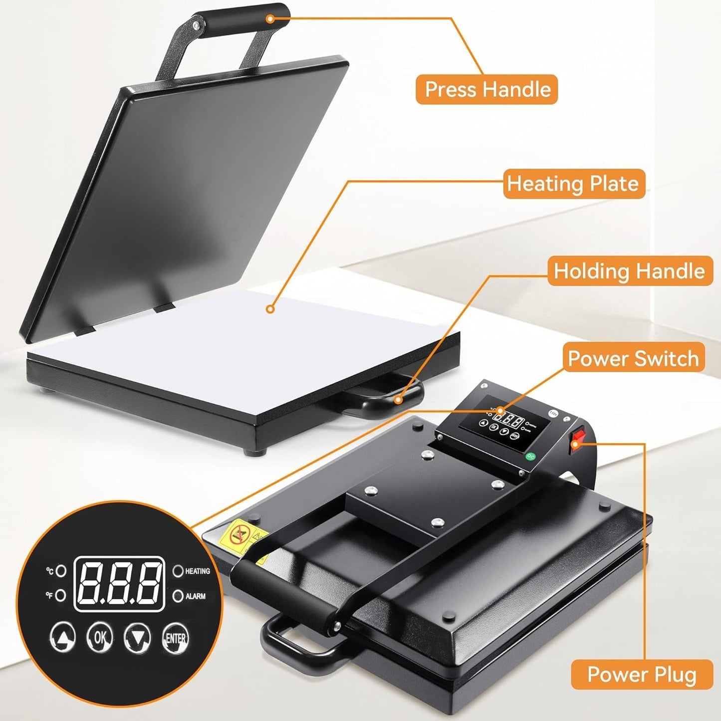 Heat Press, 15"X15" Clamshell Sublimation T Shirt Press Machine, Fast Heat-Up with Digital Precise Temperature Control for T-Shirts, Bags, Garments, Mats, Puzzles - 1200W(110V)