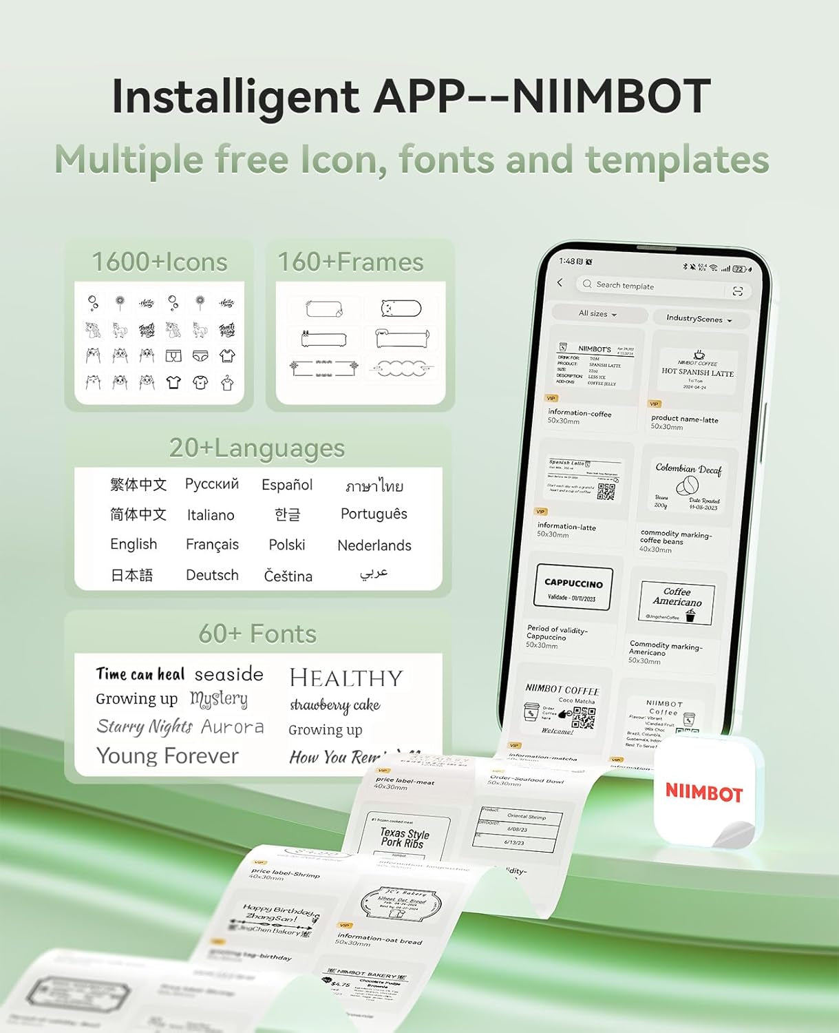 NIIMBOT B21 Pro Label Maker, 300DPI HD Label Printer, Ideal for Notes,Photos, Study Graphics, Memo Maker,50X30Mm Label(Pine Green)