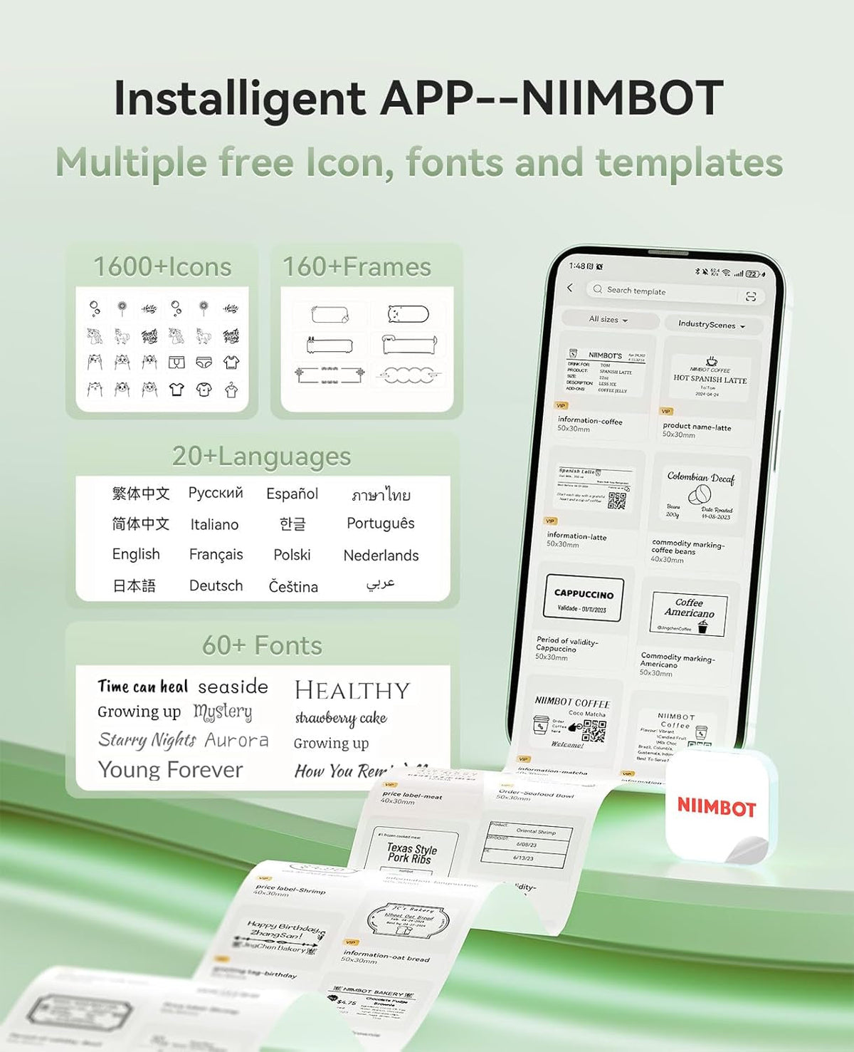 NIIMBOT B21 Pro Label Maker, 300DPI HD Label Printer, Ideal for Notes,Photos, Study Graphics, Memo Maker,50X30Mm Label(Pine Green)