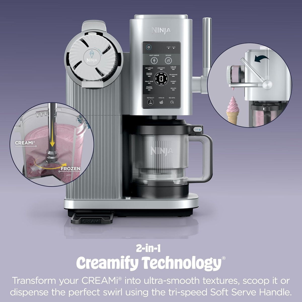 Ninja Creami Scoop & Swirl Ice Cream Maker, Soft Serve Desserts, Sorbet, Milkshakes, Frozen Yogurt and More, 13-In-1 Programs, Includes Handle and Two 16 Oz 2-In-1 Pints, NC701