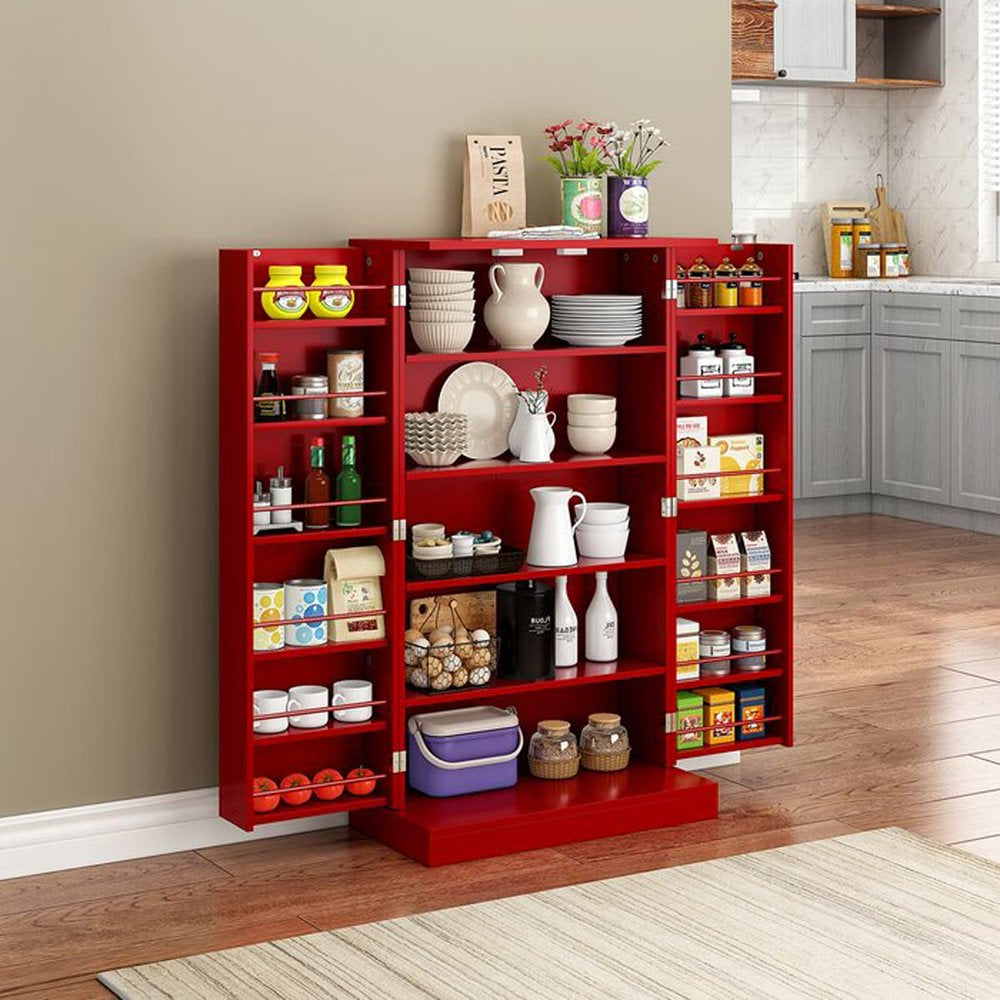 41" Kitchen Pantry, Farmhouse Pantry Cabinet, Storage Cabinet with Doors and Adjustable Shelves (Red)