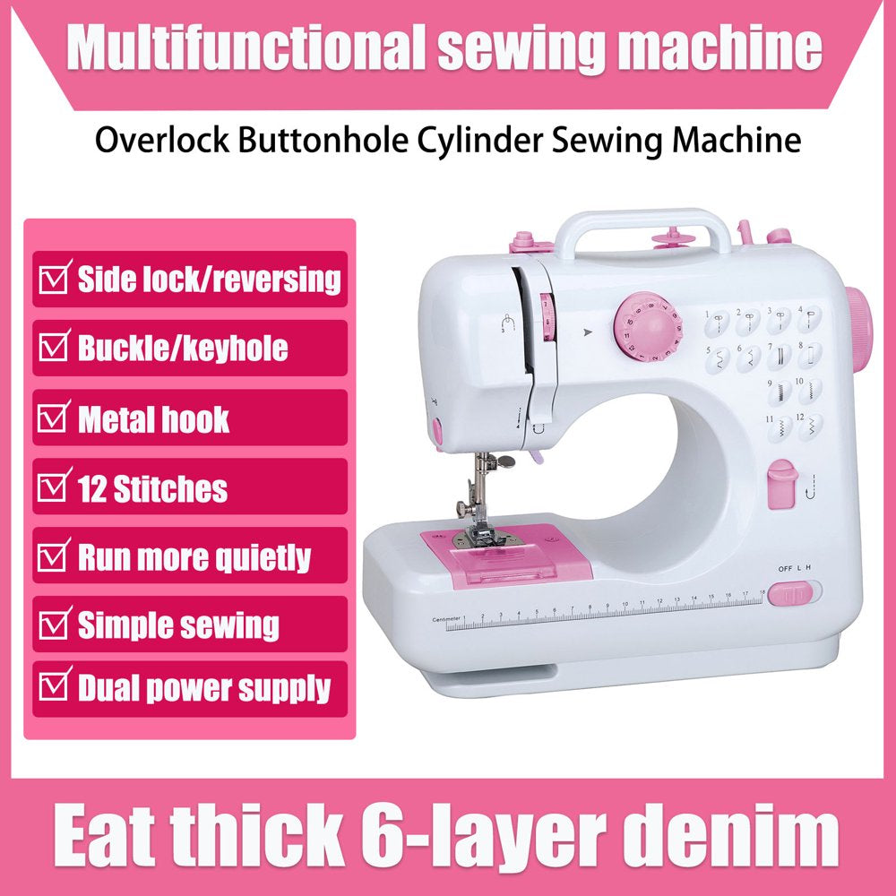 Portable Sewing Machine, Mini Handheld Electric Sewing Machines 12 Stitches for Beginners Kids - Pink