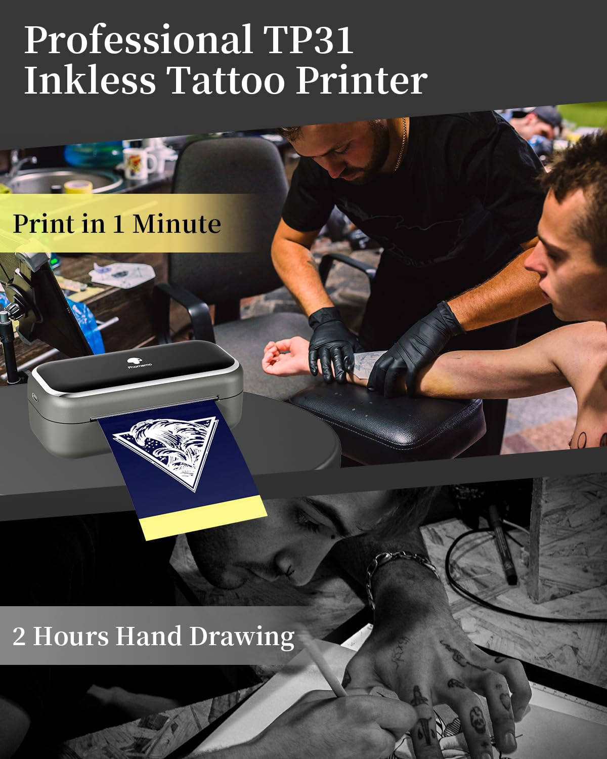 Phomemo Tattoo Transfer Paper for TP31 Mini Tattoo Stencil Printer, 100 Sheets Stencil Paper for Tattoo Supplies Kit, 3.15" X 5.24", Compatible with 3 Inch Tattoo Printer
