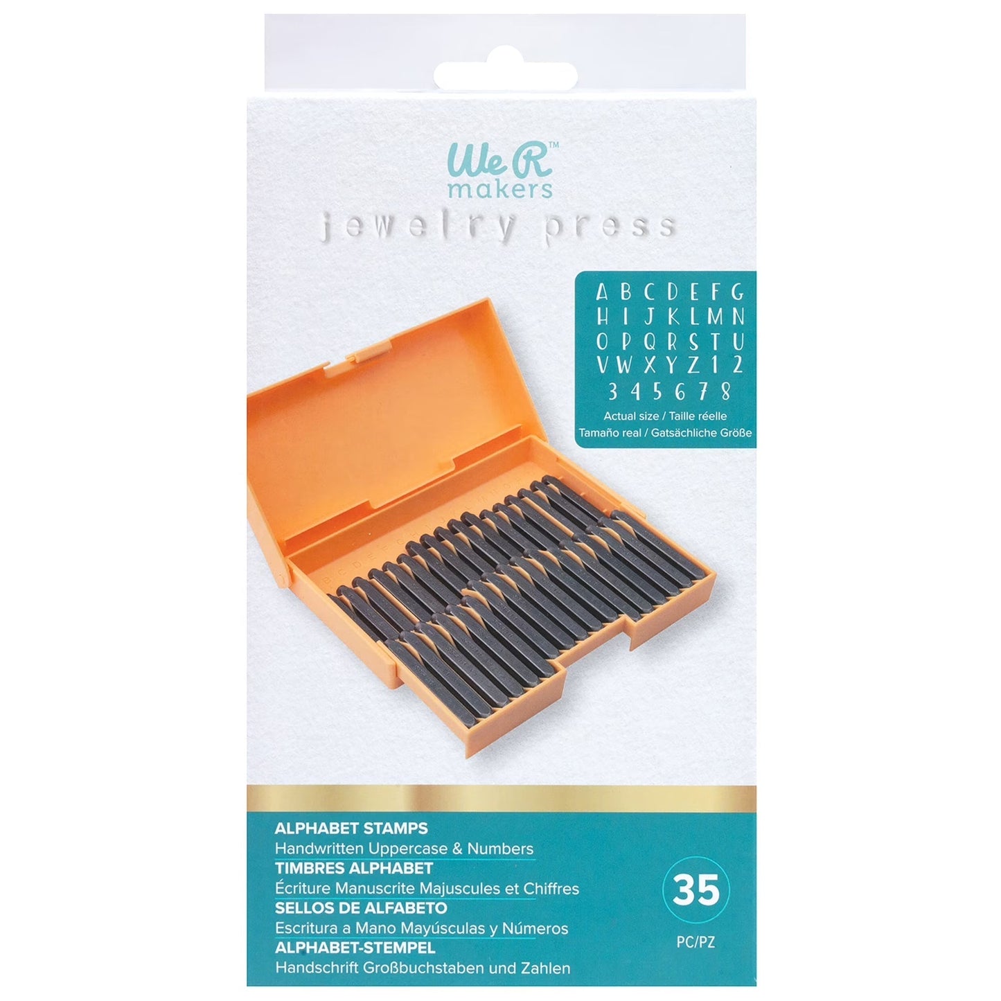 We R Makers Jewelry Press Alphabet Stamps 35/Pkg-Upper Case Handwritten Font and Numbers