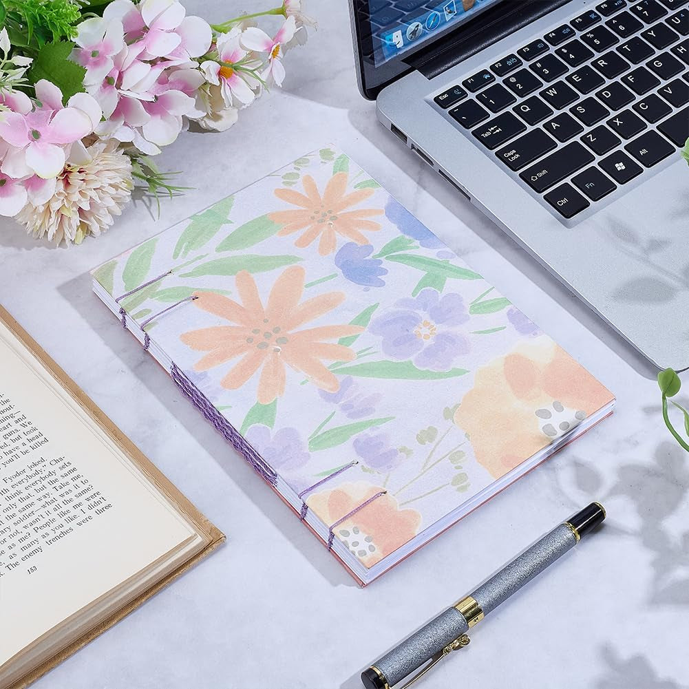 WEBEEDY DIY Coptic Stitch Book Binding Kit for Beginners, Complete Bookbinding Kit to Make Your Own A5 Notebook, Journal, Diary, with Floral Paper, Bone Folder, A4 Papers, Needles, Tools