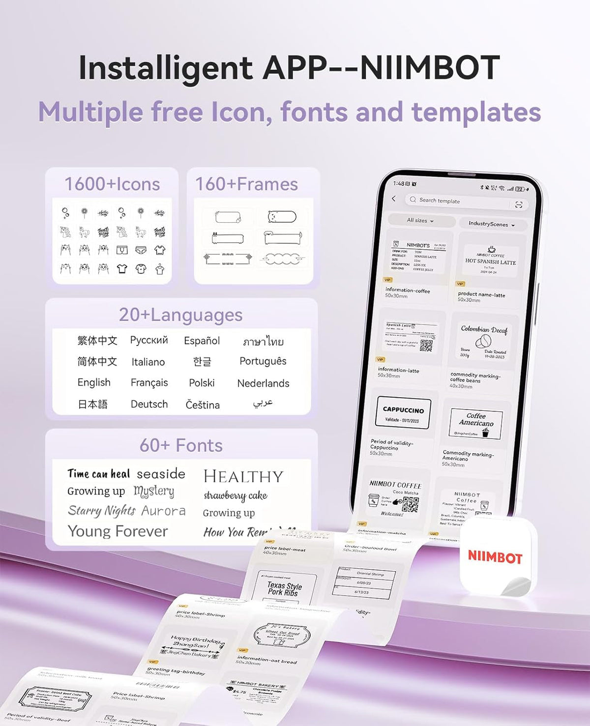 NIIMBOT B21 Pro Label Maker, 300DPI HD Label Printer, Ideal for Notes,Photos, Study Graphics, Memo Maker,50X30Mm Label(Purple)