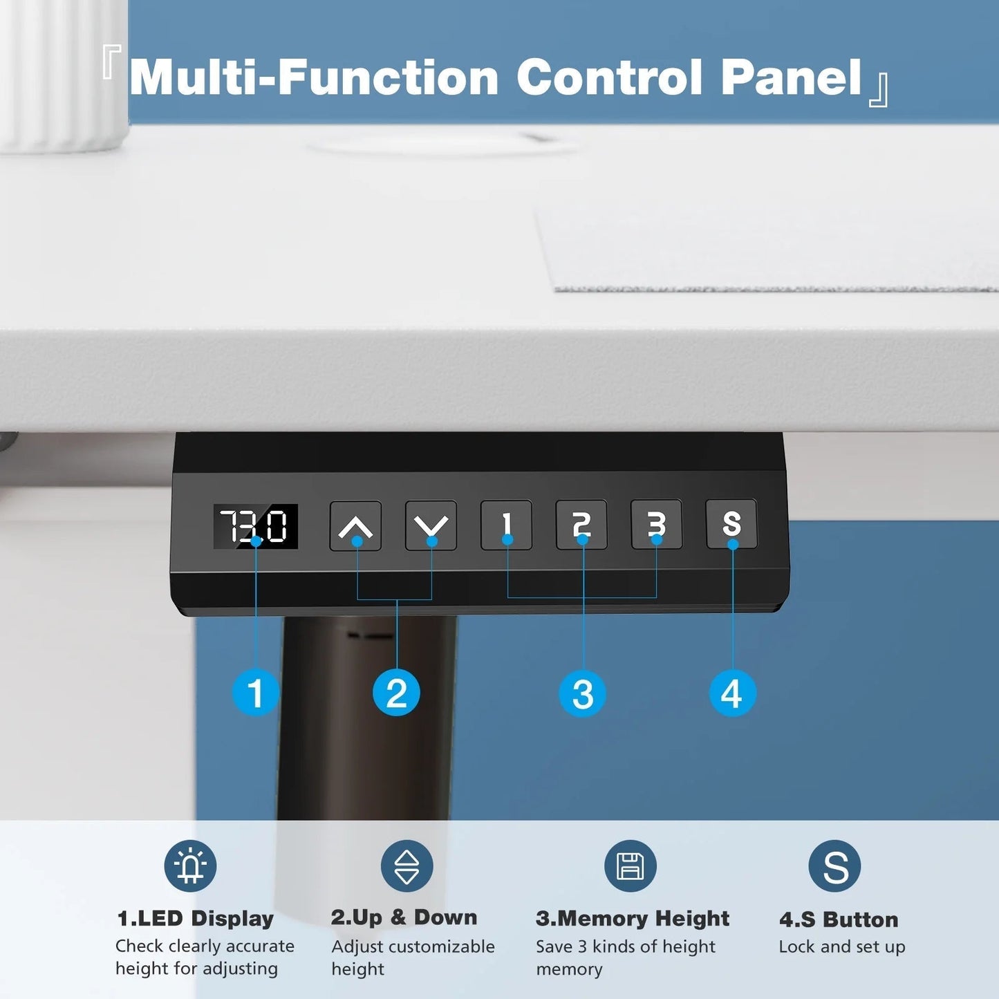 Electric Standing Desk, Height Adjustable Desk, 55 X 24 Inches Ergonomic Stand up Desk with Memory Preset and T-Shaped Metal Bracket for Home Office