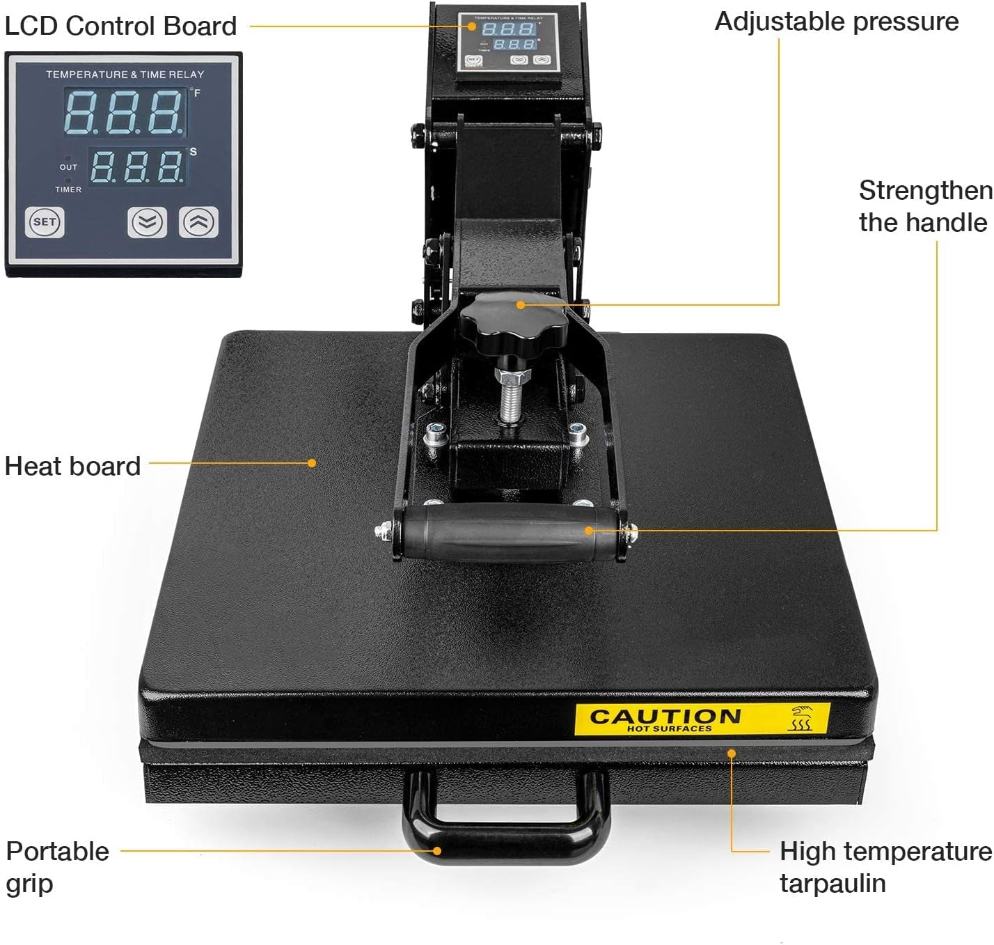 Heat Press Machine 15 X 15 Inch Digital Sublimation Power Heat Transfer for T-Shirt, Industrial High Pressure with Teflon Panel