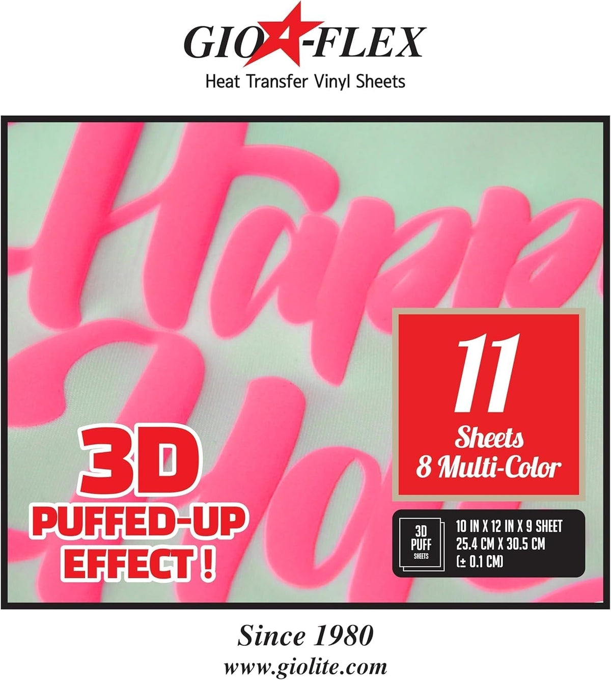 3D Puff Vinyl Heat Transfer 10" X 12" - 11 Sheets Foaming HTV Assorted Colors Bundle/Variety Pack, Adhesive Vinyl, Iron-On Transfer, Heat Press with Cricut Silhouette Cameo