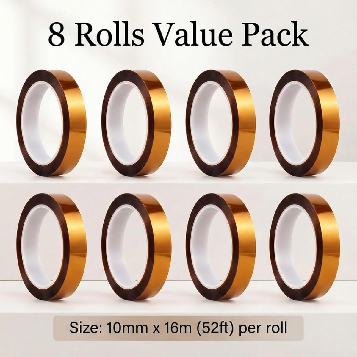 Tavira Heat Tape, 8 Rolls High Temperature Heat Resistant Tape 10Mm X 16M (52FT) for Sublimation Transfer, Heat Press, Soldering, Electronics, DIY Craft Use, Total 420 Ft