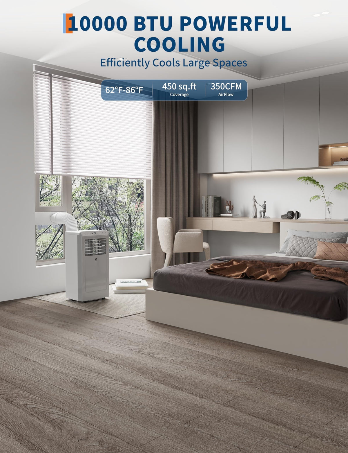 Portable Air Conditioner, 8000 BTU for Rooms up to 350 Sq. Ft. 4 Modes with Remote Control Quiet AC, Dehumidifier, Fan Includes Window Installation Kit, 24-Hour Timer,Sleep Mode,White