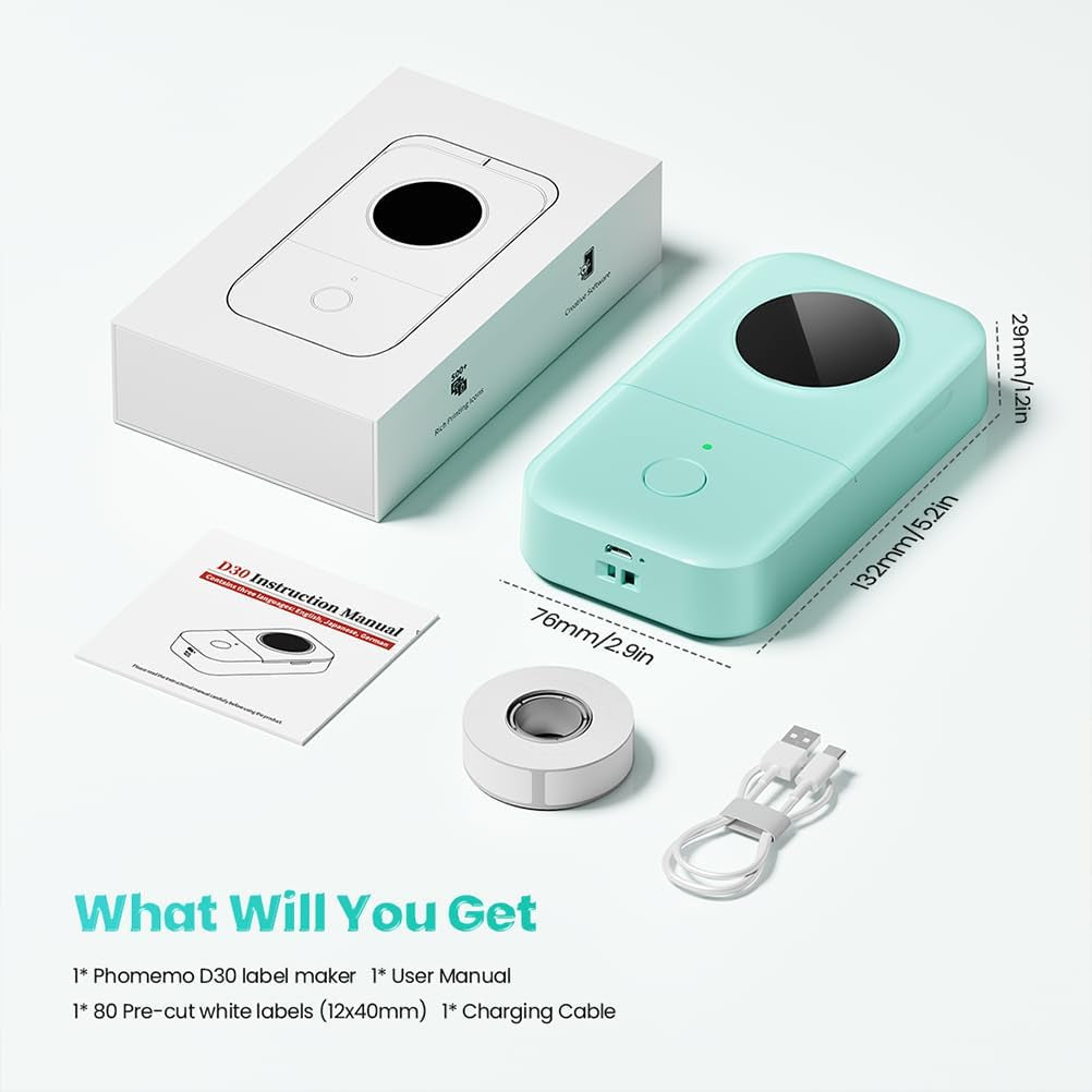 D30 Label Maker Machine, Portable Bluetooth Mini Label Printer, Smartphone Handheld Thermal Sticker Small Labeler Multiple Templates Font Icon Inkless Custom Label for Home Kids School Items