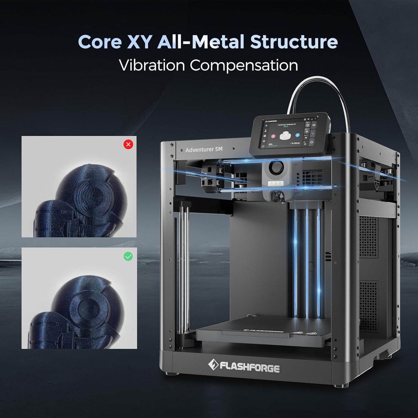 FLASHFORGE Adventurer 5M 3D Printer with Fully Auto Leveling, Max 600Mm/S High Speed Printing, 280°C Direct Extruder with 3S Detachable Nozzle, Corexy All Metal Structure, Print Size 220X220X220Mm