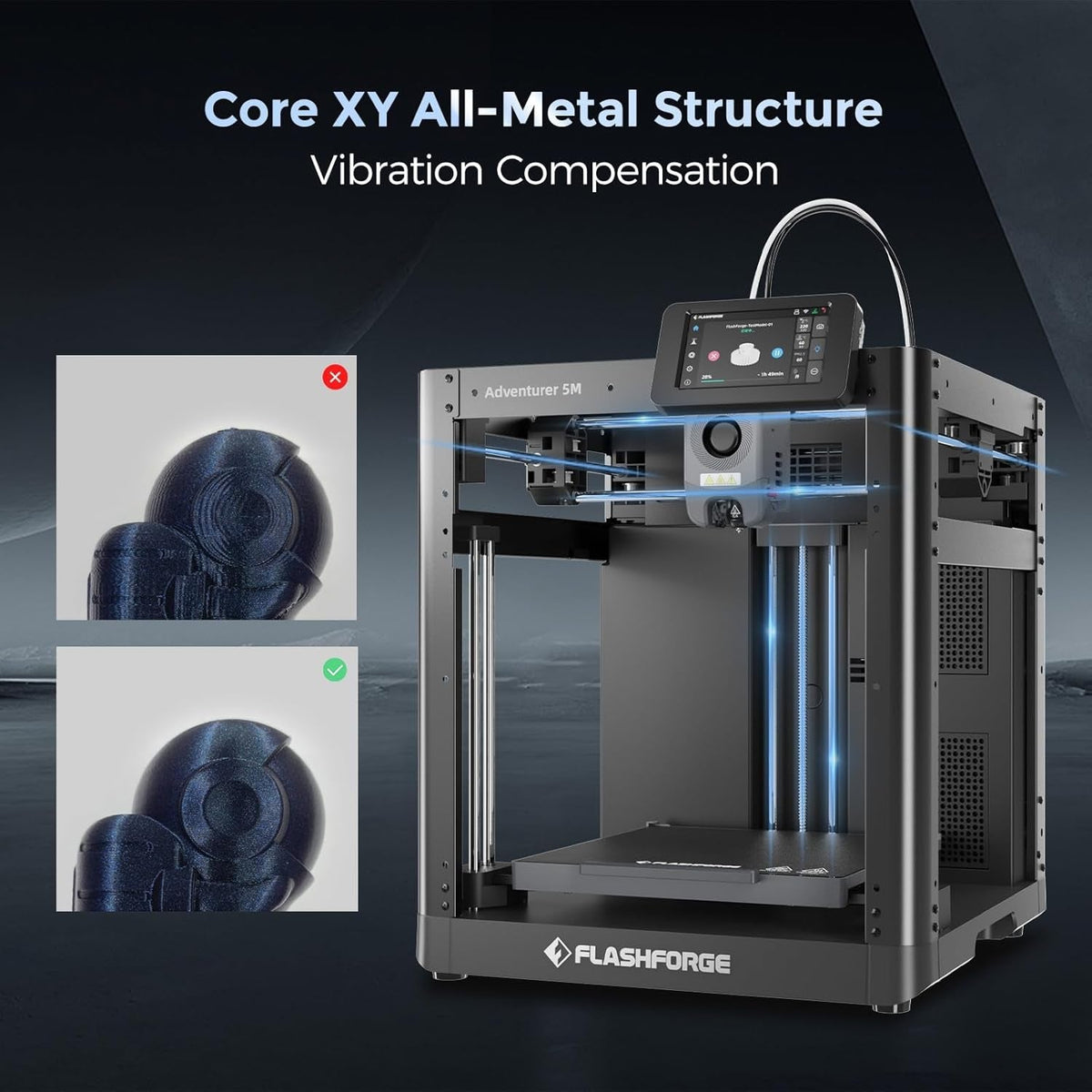 FLASHFORGE Adventurer 5M 3D Printer with Fully Auto Leveling, Max 600Mm/S High Speed Printing, 280°C Direct Extruder with 3S Detachable Nozzle, Corexy All Metal Structure, Print Size 220X220X220Mm
