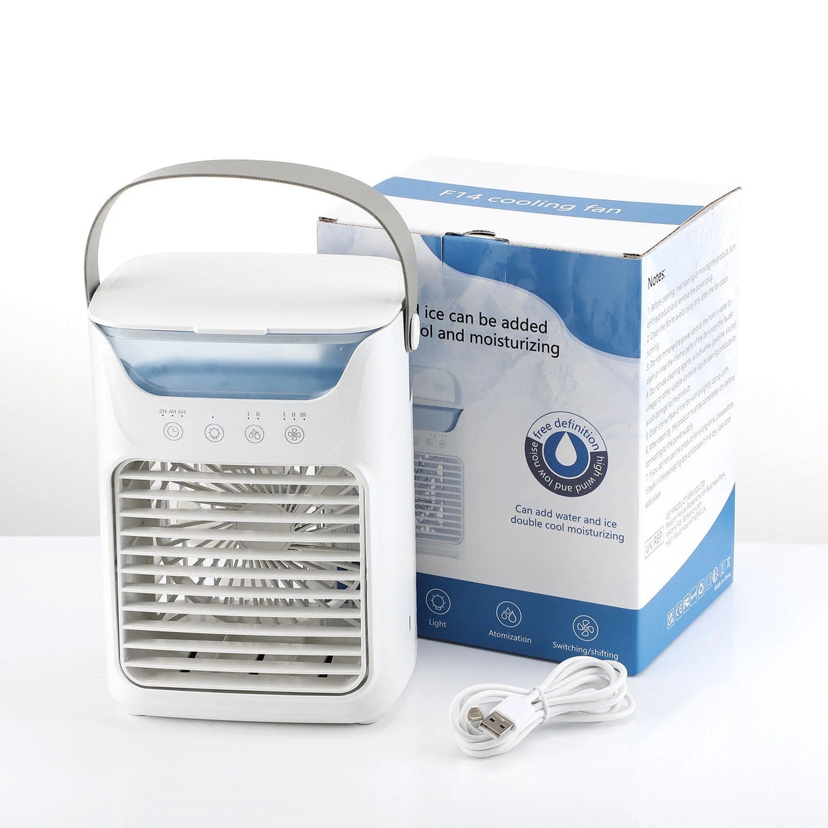 Portable Air Conditioner, Personal Air Conditioner, Tabletop Mini AC, 3 in 1 Evaporative Air Cooler with 3 Speeds, 2 Mist Spray, 7 Color Ambient Lights, 24Oz Removable Water Tank for Bedroom Office
