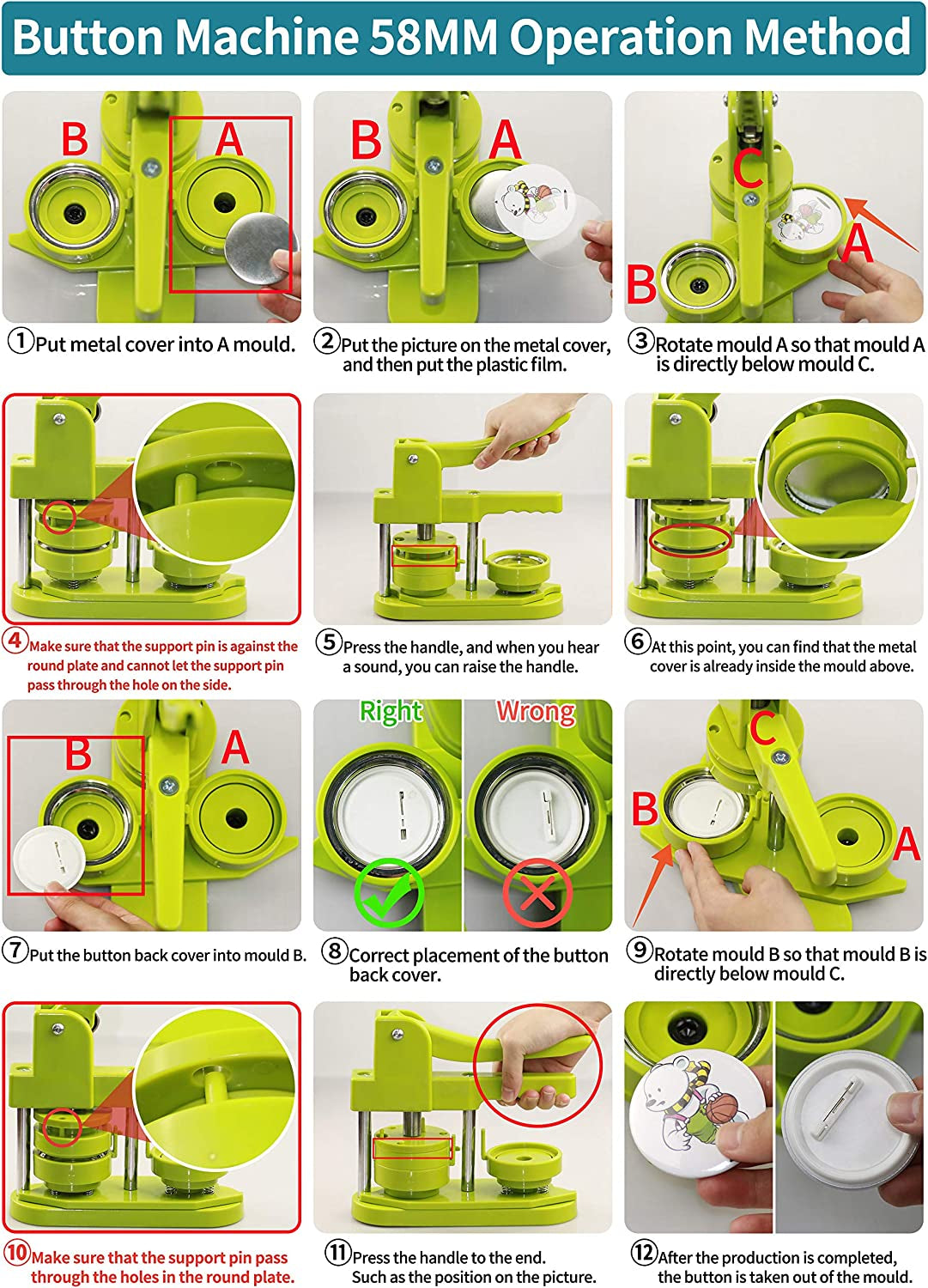 Happizza Button Maker Machine 58Mm - (3Rd Gen) Installation-Free 58Mm(2.25In) DIY Pin Badge Button Maker Press Machine Badge Punch Press with Free 100Pcs Button Parts&Pictures&Circle Cutter