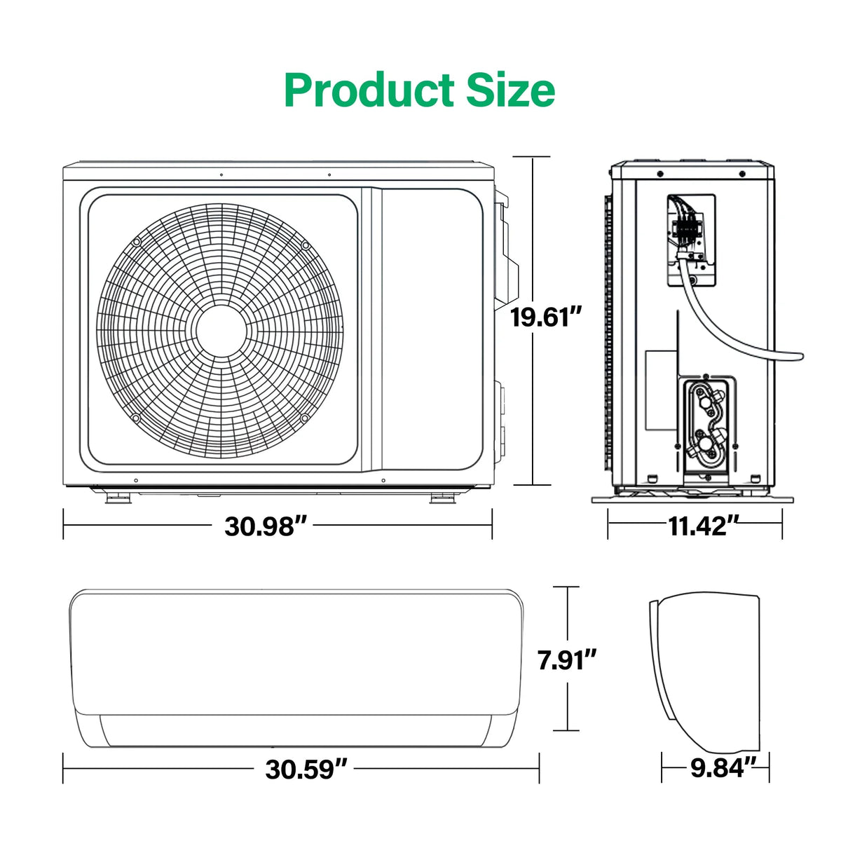 11500 BTU Mini Split Air Conditioner & Heater, Wifi Enabled 115V Energy Saving Wall Mounted Inverter Ductless AC Unit Cools up to 750 Sq. Ft, Heat Pump & Installation Kit
