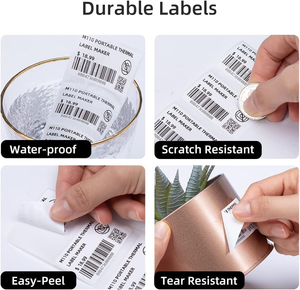 Phomemo M110 Labels Paper for M110 M120 M200 M220 M221 M150 M250 M260 M108 M100 Label Printer Square Self-Adhesive Paper Thermal Label 1.18" X 0.79" (30X20Mm), 300 Labels/Roll, Black on White